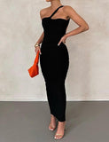 LOURDASPREC-Vacation Outfits Ins Style Slanted Shoulder Backless Slim Body Pack Hip Dress