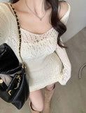 LOURDASPREC-Vacation Outfits Ins Style Hollow suspender knitted skirt two-piece sweater dress