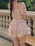 LOURDASPREC-Vacation Outfits Ins Style Floral Print Off Shoulder Date Short Dress