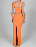 LOURDASPREC-Vacation Outfits Ins Style Metal Shell Decor Colorblock Cut-out Bodycon Maxi Dress