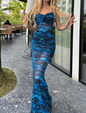 LOURDASPREC-Vacation Outfits Ins Style Camo Print 3D Flower Bodycon Maxi Dress