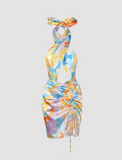 LOURDASPREC-Vacation Outfits Ins Style Multicolor Cross Neck Slit Dress