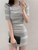 LOURDASPREC-Vacation Outfits Ins Style Contrast Striped Knit Wrap Hip Dress