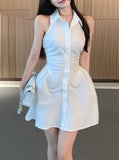 LOURDASPREC-Vacation Outfits Ins Style Polo Neck Sleeveless Shirt Dress