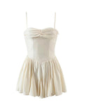 LOURDASPREC-Vacation Outfits Ins Style Pleated Bandeau Cami White Wedding Guest Short Dresses