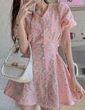 LOURDASPREC-Vacation Outfits Ins Style Jacquard Pearl Button Summer Princess Dress For Date