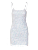 LOURDASPREC-Vacation Outfits Ins Style Sequin Mesh Suspender Slim White Dress Dress