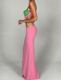 LOURDASPREC-Vacation Outfits Ins Style Metal Shell Decor Colorblock Cut-out Bodycon Maxi Dress