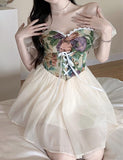 LOURDASPREC-Vacation Outfits Ins Style Vintage Floral Print Patchwork Corset Dress