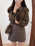 LOURDASPREC-Vacation Outfits Ins Style Vintage Chic Doll Collar Shirt Plaid Skirt Two-Piece Set