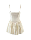 LOURDASPREC-Vacation Outfits Ins Style Pleated Bandeau Cami White Wedding Guest Short Dresses