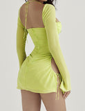 LOURDASPREC-Vacation Outfits Ins Style Solid Color Drawstring Cut-out Mini Dress