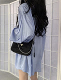 LOURDASPREC-Vacation Outfits Ins Style Lazy Style Loose Summer Mid Length Shirt Dress For