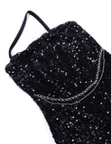 LOURDASPREC-Vacation Outfits Ins Style Sequins Halter Bodycon Slit Hem Black Prom Dress