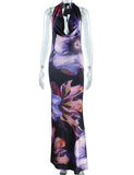 LOURDASPREC-Vacation Outfits Ins Style Summer Tie Dye Print Halter Neck Vacation   Maxi Dress