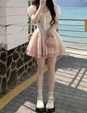 LOURDASPREC-Vacation Outfits Ins Style Ballerina Cute Sweet Gradient Pink Princess Dress