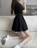 LOURDASPREC-Vacation Outfits Ins Style Jacquard Pearl Button Summer Princess Dress For Date