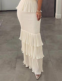 LOURDASPREC-Vacation Outfits Ins Style Holiday Style Strapless Long Dress with Pleated Ruffles