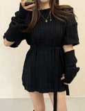 LOURDASPREC-Vacation Outfits Ins Style Loose Waist Knit Sweater Dress With Belt