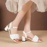 LOURDASPREC- Eco-Friendly White High Heel Buckle Sandals