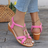 LOURDASPREC- Eco-Friendly Solid Color Wedge Sandals with Ankle Buckle