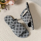 LOURDASPREC- New Denim Peep Toe Slides: Casual Flat Beach Sandals