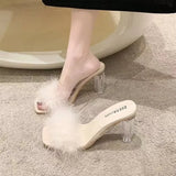 LOURDASPREC- Fashion Feather High Heel Mules Sandals