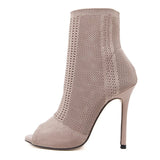 LOURDASPREC- Peep Toe Knitting Ankle Boots Eco Fashion