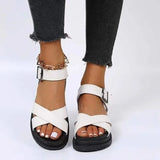 LOURDASPREC- Plus Size PU Leather Flatform Beach Sandals