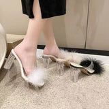 LOURDASPREC- Fashion Feather High Heel Mules Sandals