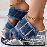 LOURDASPREC- Fashion Denim Wedge Slippers Eco Sandals