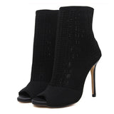 LOURDASPREC- Peep Toe Knitting Ankle Boots Eco Fashion