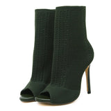 LOURDASPREC- Peep Toe Knitting Ankle Boots Eco Fashion