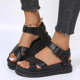 LOURDASPREC- Plus Size PU Leather Flatform Beach Sandals