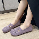 LOURDASPREC- Hollow-Out Knitted Loafers: Summer Square Toe Flat Shoes