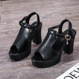 LOURDASPREC- Black Summer Platform Sling back Sandals