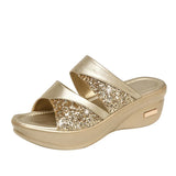 LOURDASPREC- Glitter PU Wedge Summer Slippers