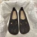 LOURDASPREC- Hollow-Out Knitted Loafers: Summer Square Toe Flat Shoes