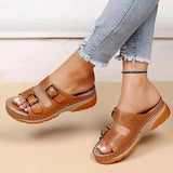 LOURDASPREC- Comfort Double Buckle Wedge Sandals