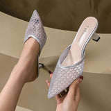 LOURDASPREC- Fashion Knitted Mesh Elastic Pointed High Heel Mules