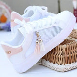 LOURDASPREC- Breathable Mesh Sneakers: Casual White Vulcanized Sports Shoes