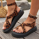 LOURDASPREC- Leopard Lace-Up Bow Sandals: Casual Summer Flats