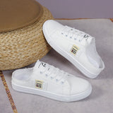 LOURDASPREC- Eco-Friendly Women’s White Canvas Lace-Up Sneakers