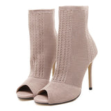 LOURDASPREC- Peep Toe Knitting Ankle Boots Eco Fashion