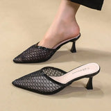 LOURDASPREC- Fashion Knitted Mesh Elastic Pointed High Heel Mules