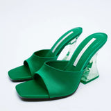 LOURDASPREC- Eco-Friendly Green Transparent High Heel Women’s Sandals