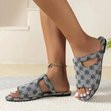 LOURDASPREC- New Denim Peep Toe Slides: Casual Flat Beach Sandals