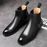 LOURDASPREC-Graduation Gift - New Chelsea Boots for Men Black Low-heeled Business Round Toe Slip-on Shoes for Men with Free Shipping  Mens Ankle Boots