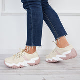 Lourdasprec-Women Platform Sneakers Lace Up Tennis Walking Shoes