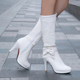 Graduation Gift Big Sale 2022 Spring Autumn Zipper Knee High Boots Women Fashion White Stiletto Heel Long Boots Woman Leather Shoes Winter Large Size 43